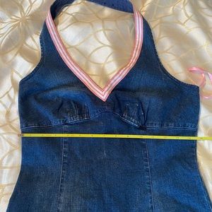 New. No tags. Tommy Hilfiger denim halter neck blue jean dress. Stretch fabric.